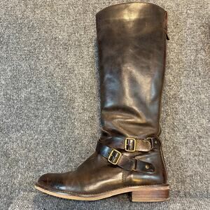 HINGE Nordstrom Devin Womens 8 Brown Upper Leather Knee High Riding Boots Buckle